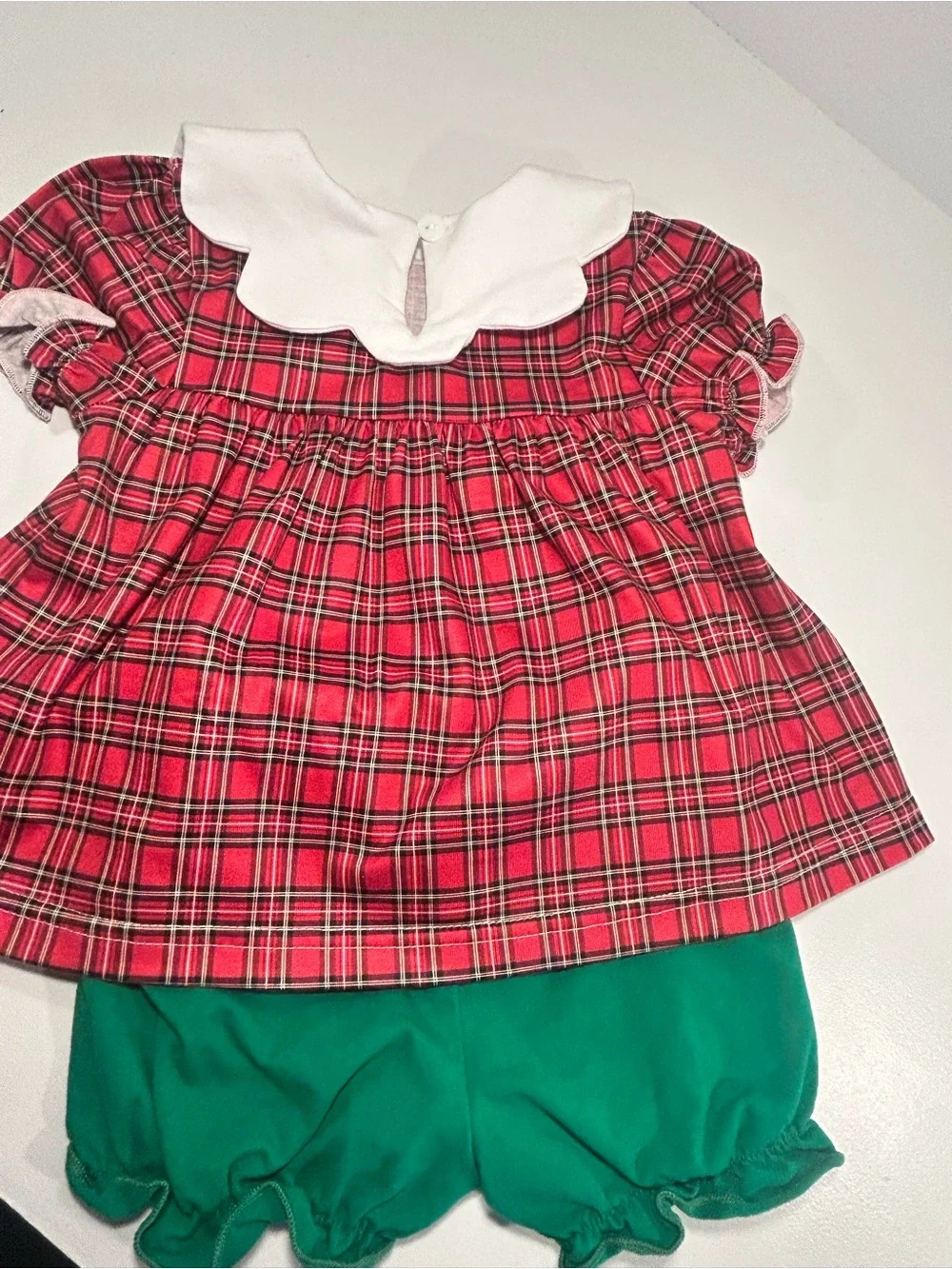 Miss Sew It All Baby Girl 3-6M Christmas Plaid Bloomer Set Embroidered Collar